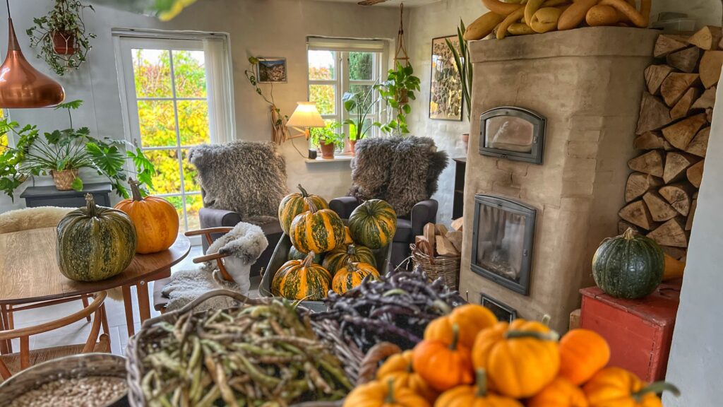 Yens stue i højsæsonen for tørring af græskar og bønner